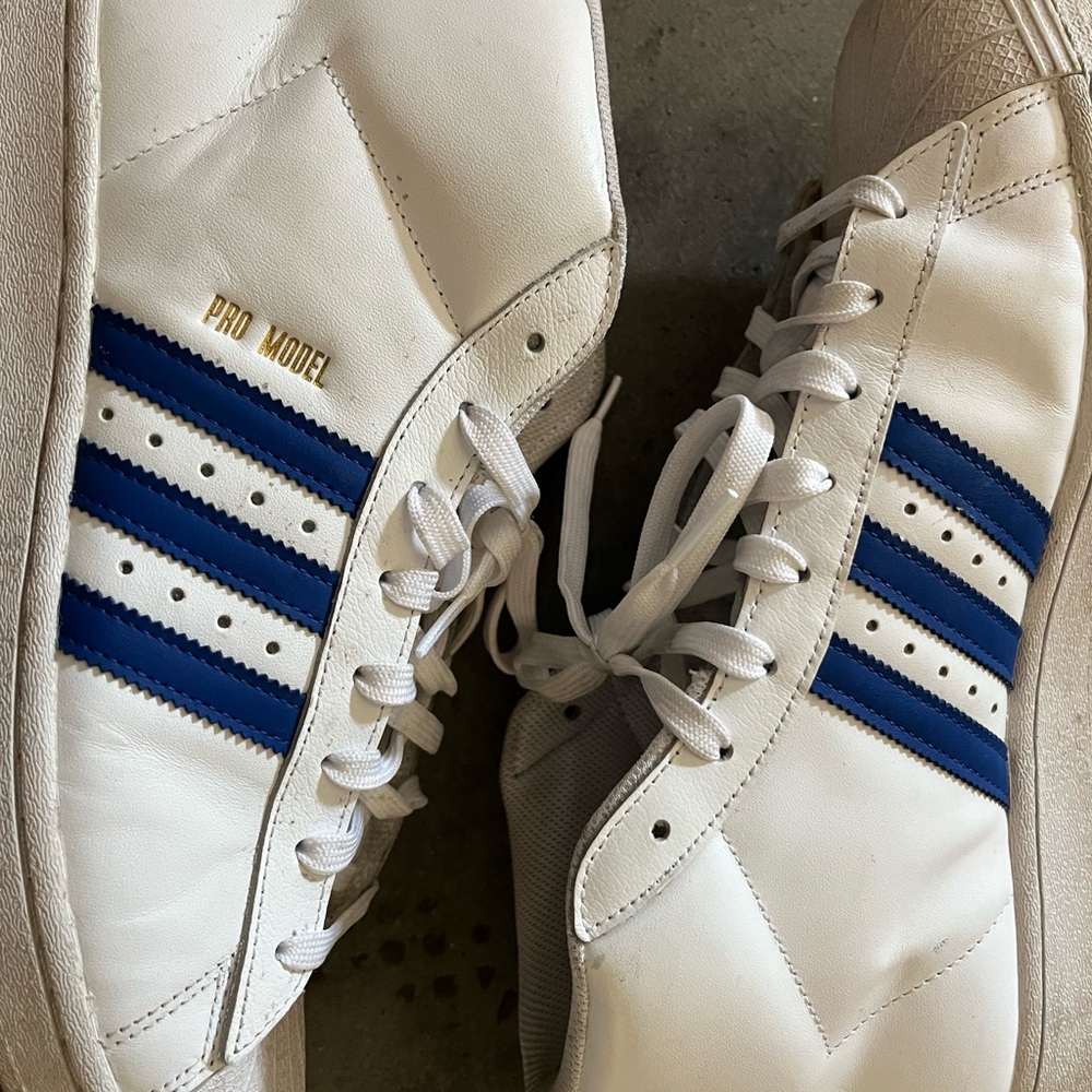 adidas Pro Model White with Blue Stripe Leather Sneakers
